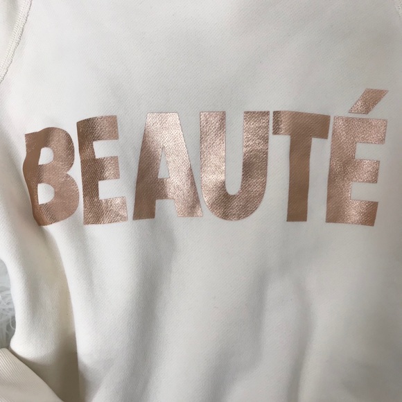 J Crew-“BEAUTE’”-Sweatshirt w/Rose gold letters-EUC-worn once-Sz Med. - Picture 5 of 6